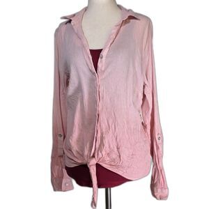J. Jill Pink Ombre Tie Up Button Down Blouse Size Medium